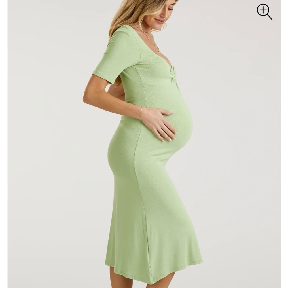 Kiwi Lime U Notched Maternity Midi Dress